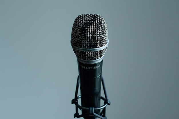 A close shot of a microphone over a clean backdrop for advertisement or adding text on it with various color clean background Generative AI