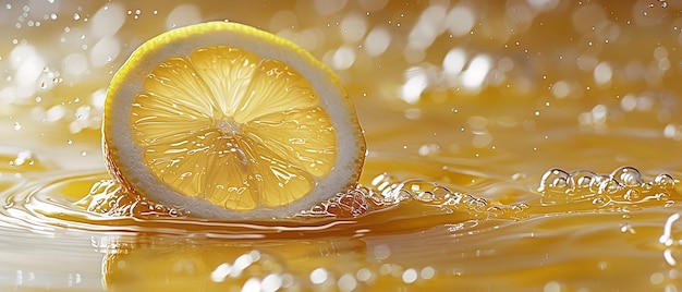 写真 水中のレモンのスライスと水のスプラッシュとテキストまたは製品広告のためのスペースのクローズショット 生成ai