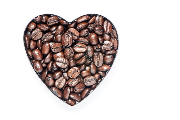 Close shot of Roasted Coffee Beans on heart shape