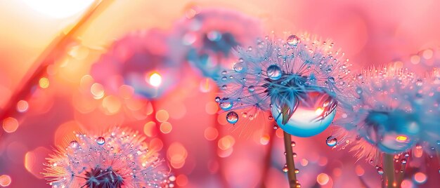 Photo a close shot of seeds of dandelion flower with raindrop and blurry backdrop with space for text or product advertisement generative ai