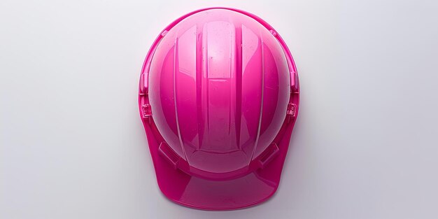 Foto close shot van een roze hardhat op een schone witte achtergrond met een ruimte voor tekst of product achtergrond generatieve ai