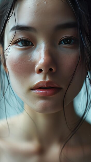 Close shot van make-up minder Aziatische vrouw in zomerjurk Generatieve AI