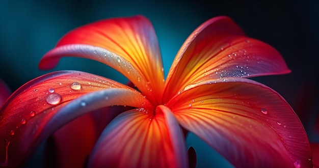 Close shot of vibrant plumeria nature photography with a big copy space in morning sunshine Generative AI