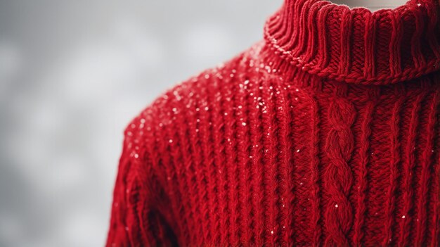 Close shot of women knitted sweater beautiful red sweater on a white backdrop generative ai