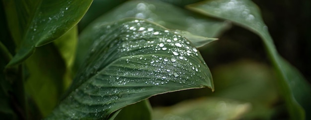 A close uo leaf under the rain macro water drop