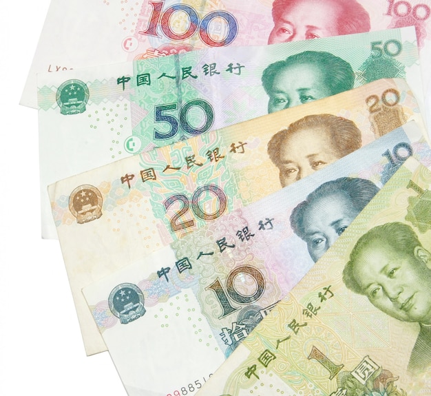 Close-up of 1 20 50 100 Chinese banknotes 