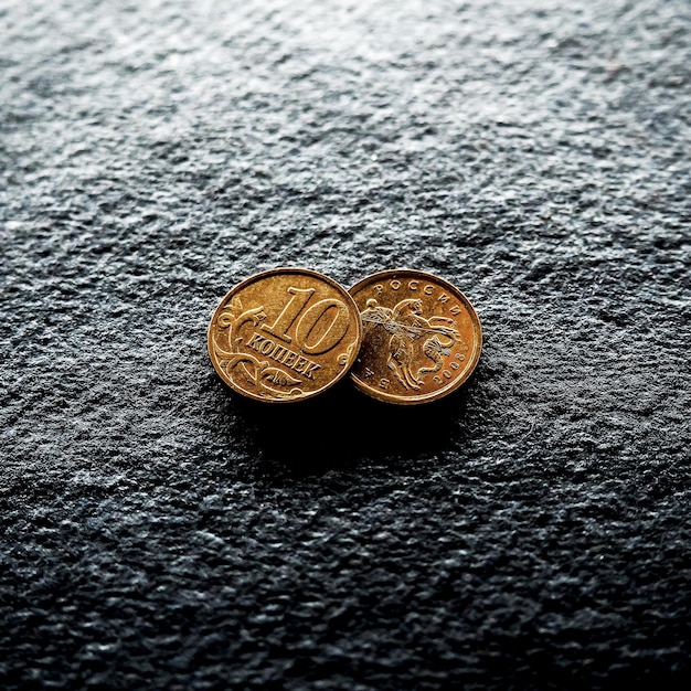 Photo close-up of 10 koneek coins on table