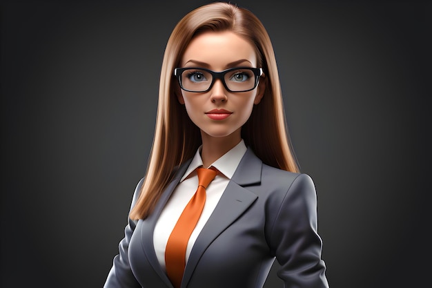 close up 3d boss lady ceo confident busineswoman on suit with techie glasses watercolor painting