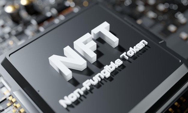 Close-up 3D-rendering illustratie NFT NonFungible Tokens blockchain-technologie