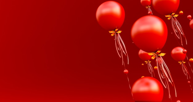 Close up and abstract of 3d red balloons, 3d render, red balloons isolated on red background.