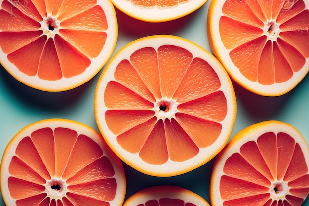 Photo close up abstract background of grapefruit slices in the 2019 color of the year living coral