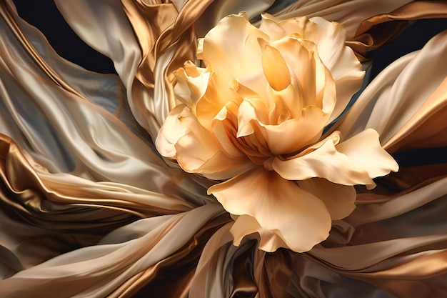 A close up of an abstract picture of a gold flower