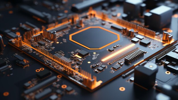 Close-up achtergrond van moederbord Circuit cpu microchip digitale Ai generatieve illustratie