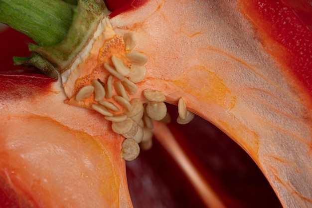 Foto close-up achtergrond van rauwe paprika zaden voedsel achtergrond