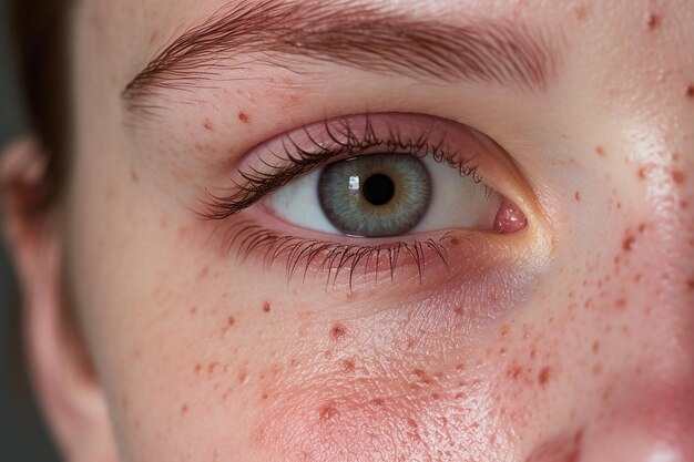 Close up of acne breakouts caused by wearing heavy makeup