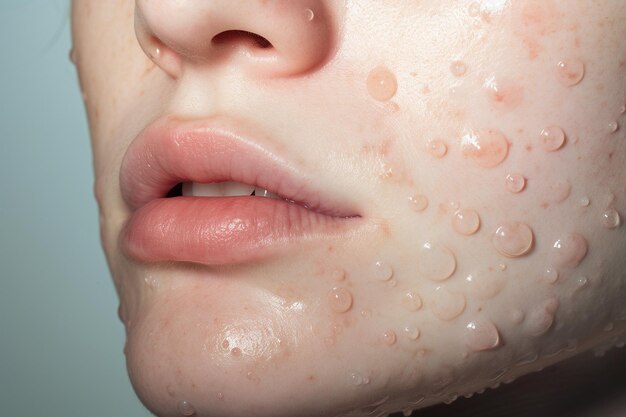 Photo close up of acne breakouts exacerbated by dietary factors