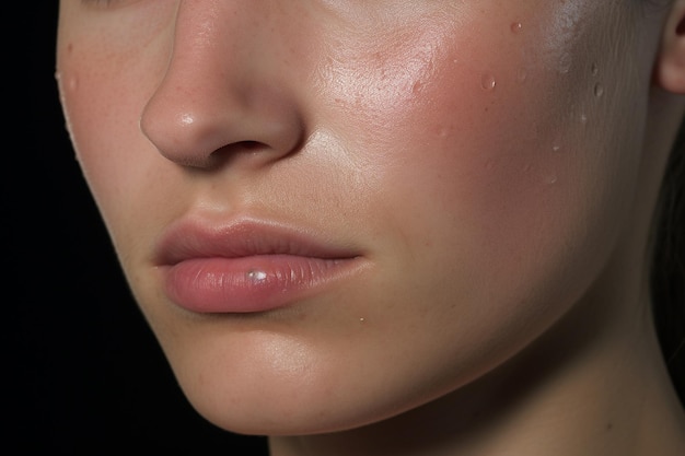 Photo close up of acne breakouts exacerbated by dietary factors