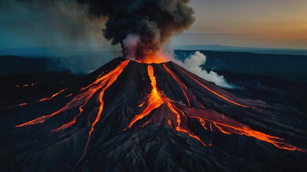 Foto primo piano di un vulcano attivo