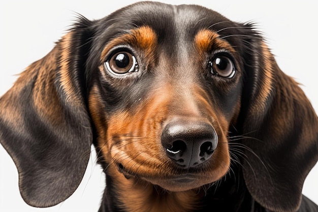 Close up adorable blackbrown Dachshund dog in white background Generative AI AIG16