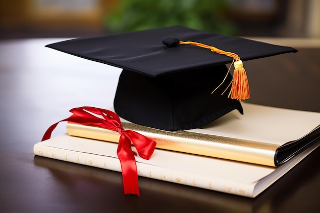 Foto close-up afbeelding onthuld van een diploma en afstuderen