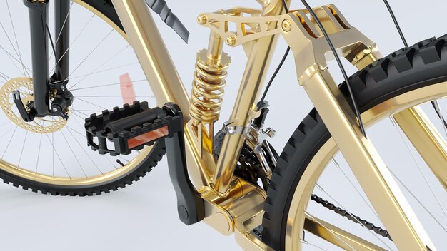 Foto close-up afbeelding van fietspedaal close-up van zwart plastic pedaal en metalen ketting 3d-rendering