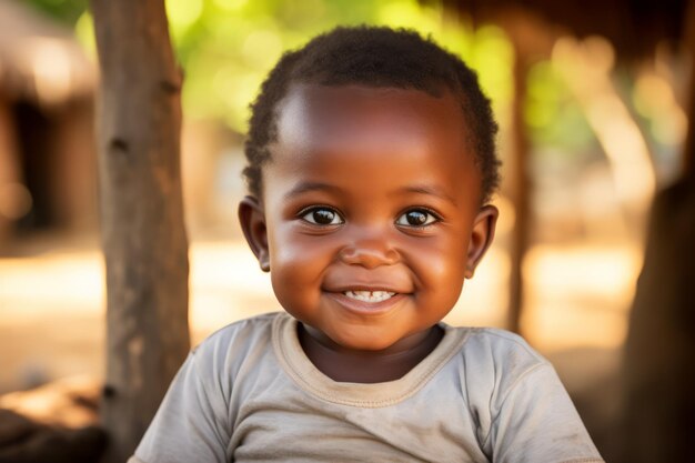 アフリカの赤ちゃんがカメラに向かって微笑む
