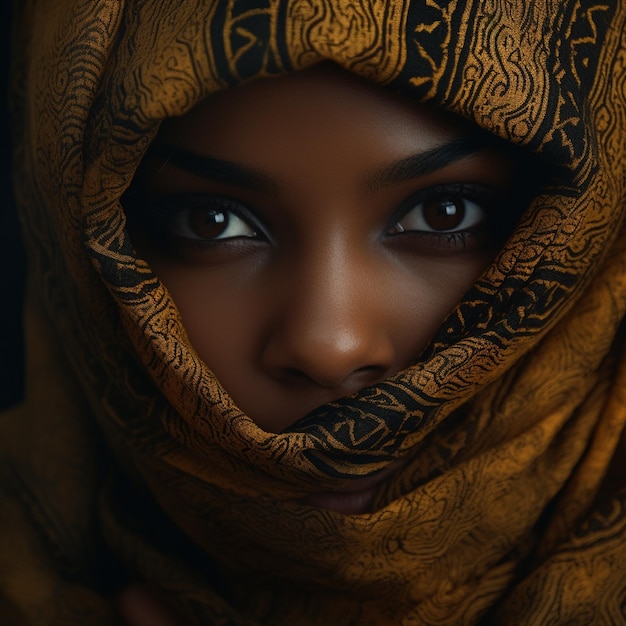 Close up african girl covering her face using shawl