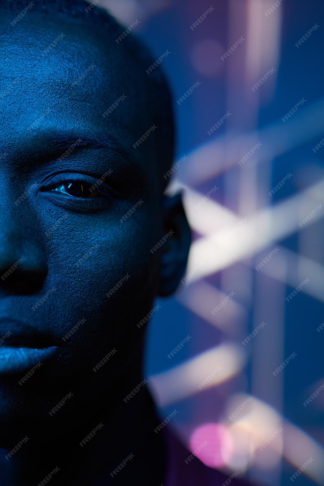 Studio Photo with Blue Light of a Black Man Looking Sideways Stock Photo -  Image of artistic, person: 173406154