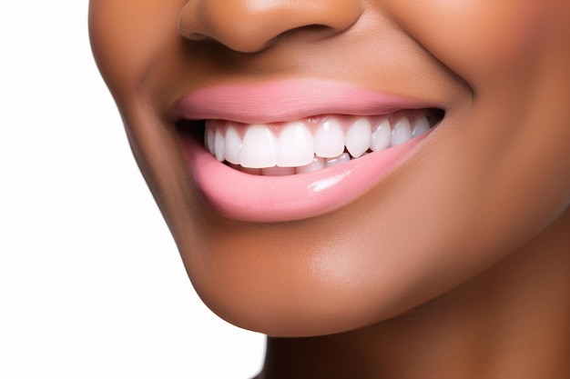 Close up Afrikaanse vrouw met perfecte rechte hollywood witte tanden glimlach