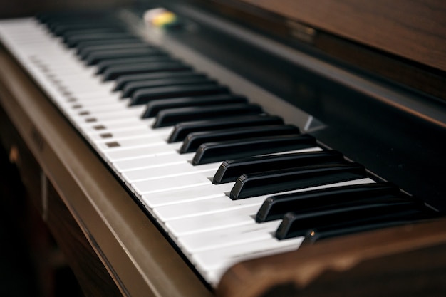 Close up of an aged Piano keyboard