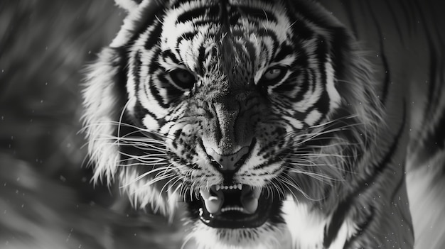 攻撃 に 準備 し て いる 攻撃 的 な 虎 の 近く の 映像
