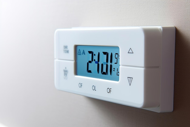 Close up of air conditioner thermostat with programmable settings