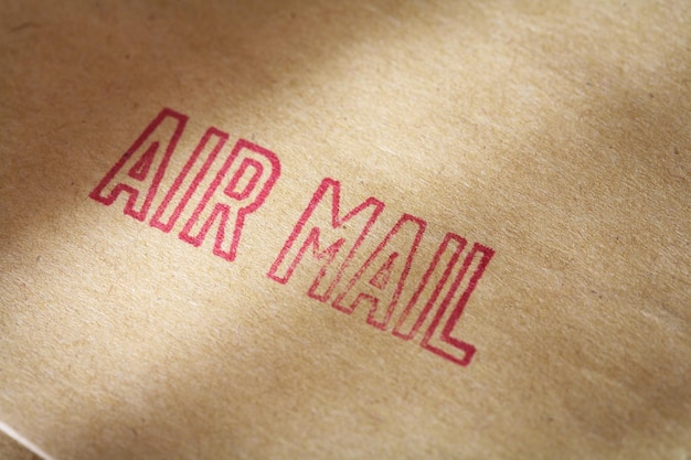 Close-up of air mail text on paper