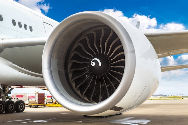 Close up on airplane engine