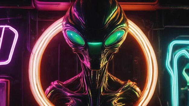 Close up on alien neon sign