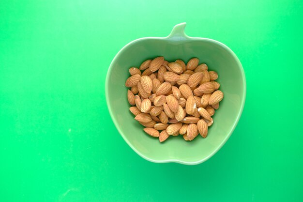 Close up of almond nuts in a bowl