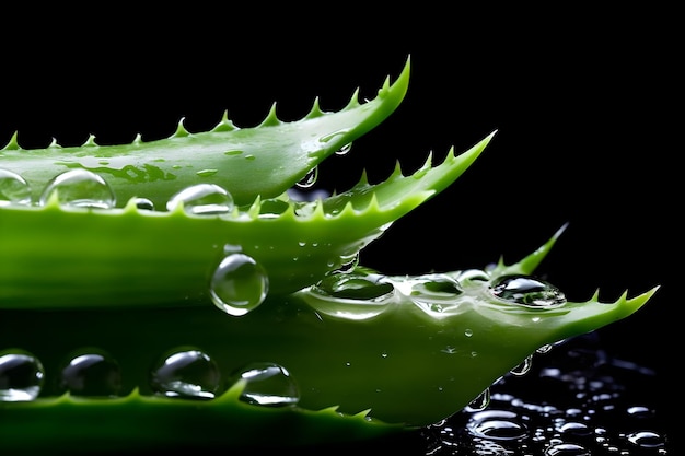 A close up of a aloe vera plant with water droplets on it