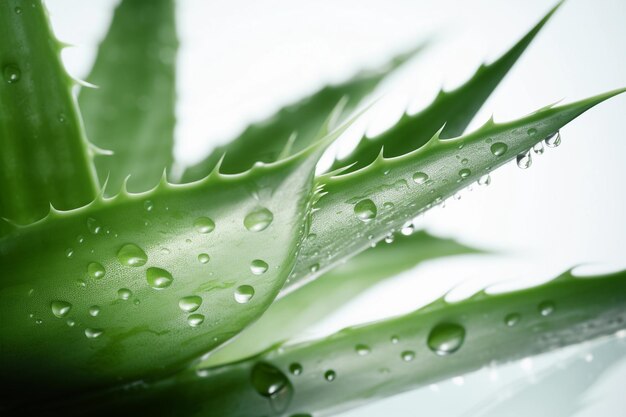 A close up of a aloe vera plant with water droplets