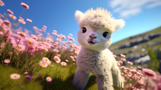 Close up of Alpaca Looking Straight Ahead in the beautiful meadow