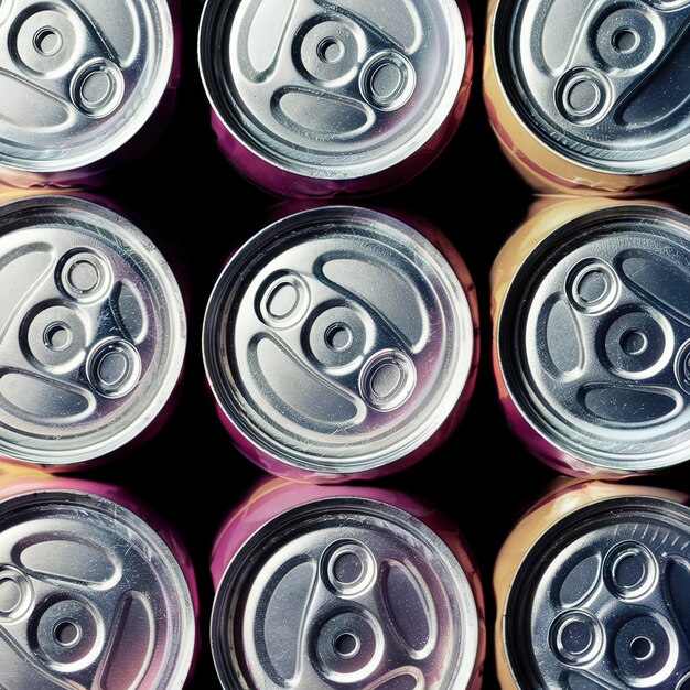 Photo close up aluminum can lids used for containing beverages