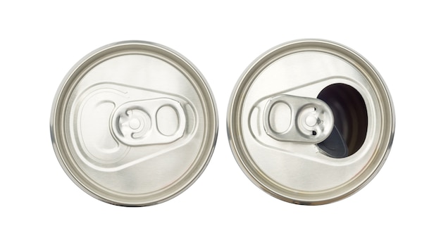 Close up of aluminum cans on a top view