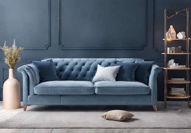 Близкий взгляд на потрясающий синий диван