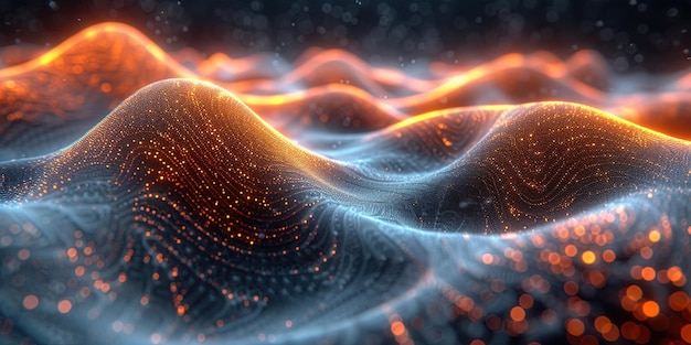Close up of amber sound waves on black background the modern concept of big data visualization