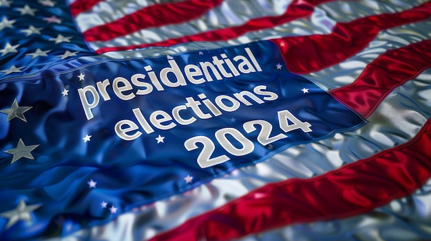 a close up of an american flag with the words presidential elections 2024 embroidered on it