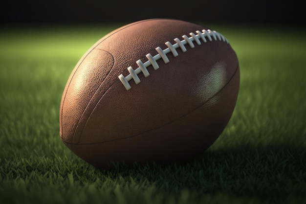 close up of an american football ball on the field