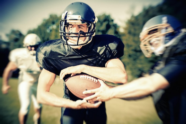 close-up of american football players