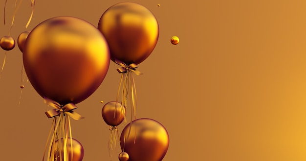 Крупным планом и аннотация 3d золотые шары, 3d визуализация, фон шары.