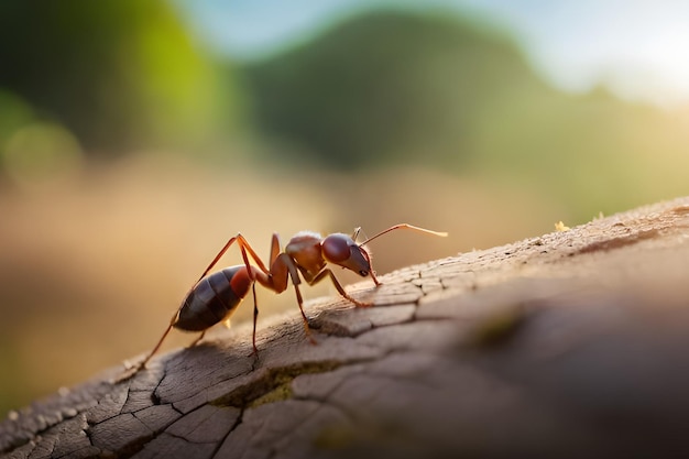 A close up of a ant on a branch