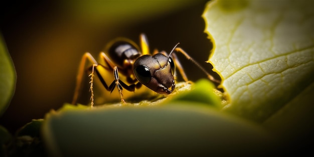 A close up of a ant on a leaf