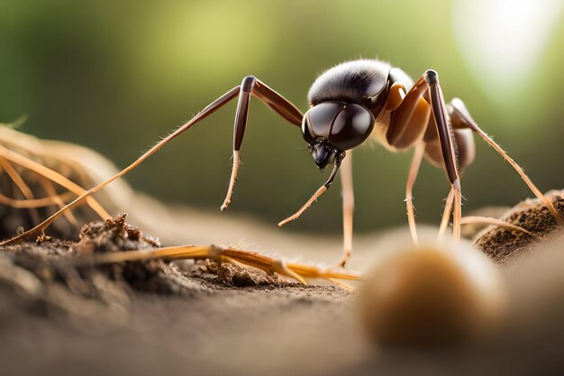 A close up of a ant on a piece of wood